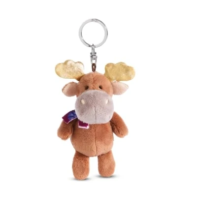 Afbeelding van sleutelhouder eland Thure zacht 10 cm bruin Duurzame metgezel knuffeldierhanger met sleutelhanger voor sleutelkoord, sleutelring en