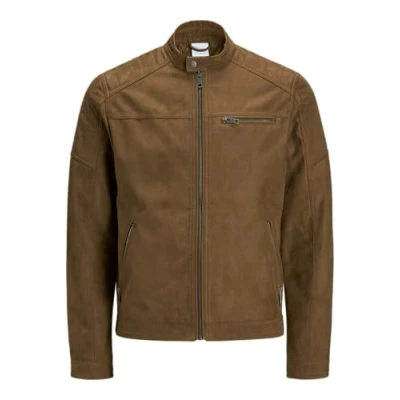 Afbeelding van Mann JACK &amp; JONES Imitatieleer Jas Biker Blouson Bomberjacke JJEROCKY Ontwerp Overgangsjas, Colour:Light Brown, Size:M
