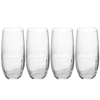 Afbeelding van Mikasa Treviso Crystal Highball Glazen, 400ml, set van 4 loodvrije, heldere fijne glazen met rimpeleffect voor feestelijke gelegenheden