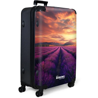 Afbeelding van NoBoringSuitcases.com® Koffer groot Reiskoffer lichtgewicht Lavendelvelden bij zonsondergang Rolkoffer met 4 wielen Grote trolley XL 98 liter bagage