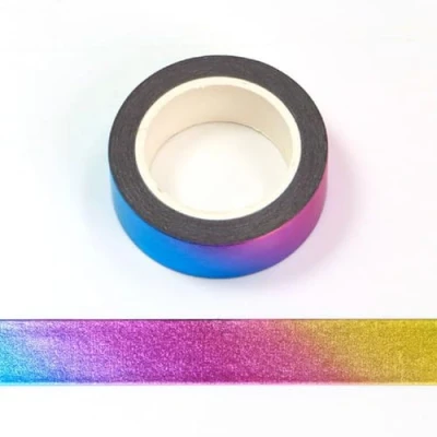 Afbeelding van Syntego Regenboog folie Washi Tape decoratieve zelfklevende plakband 15mm x 10 meter (regenboogfolie)