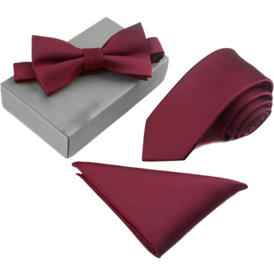 Afbeelding van stropdas inclusief vlinderdas en pochet Royal Line Bordeaux rood strik heren