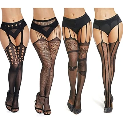 Afbeelding van DRESHOW 4 Paar Hoge Taille Panty&#039;s Visnet Kousen Dij