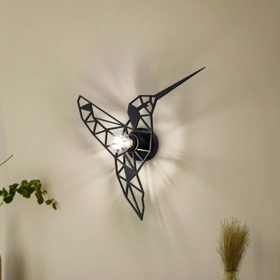 Afbeelding van Kolibrie origami wandlamp Apertura 44 x 12 cm MDF Metaal Zwart Menzzo