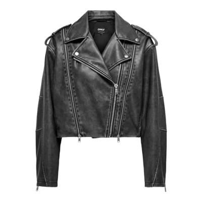 Afbeelding van ONLY Imitatieleren jas, Dames, Maat: XL, Phantom