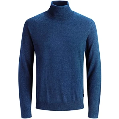 Afbeelding van JACK &amp; JONES Heren gebreide trui rolkraag pullover JJ Eemil Knit Roll Neck, Blauw (Insignia Blue/Twisted with Black), XL
