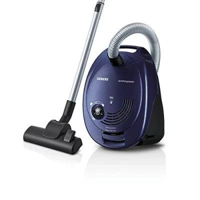Afbeelding van Siemens Synchropower VS06B1110 Stofzuiger met zak, hygiënefilter, vloerzuigmond voor harde vloeren en tapijt, sterke zuigkracht, lange kabel, spleetzuigmond, 700 W, blauw