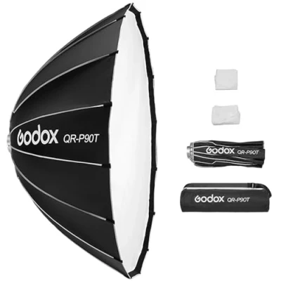 Afbeelding van Godox QR P90T Softbox, 90 cm, parabolische diepte, snelsluiting, opvouwbare softbox met standaard bowens houder en diffusers voor flitsers, Speedlite continu licht, fotografie, portret