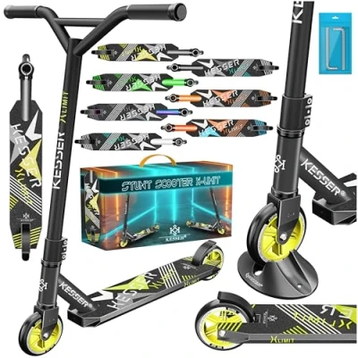Afbeelding van KESSER® stuntstep X Limit 360 besturing Robuuste fun scooter met ABEC 9 kogellagers, 100 mm PU wielen, kick stadsscooter trick voor kinderen, volwassenen, Antraciet/Zwart