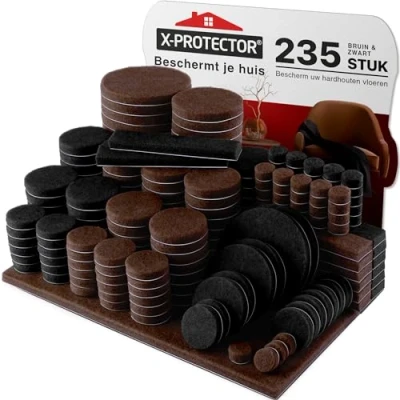 Afbeelding van Meubilair Pads Vloerbeschermers X PROTECTOR 235 stuks, Bruin En Zwart Vilten voor Stoelpoten Meubelpoten Enorme Hoeveelheid Vloerbescherming