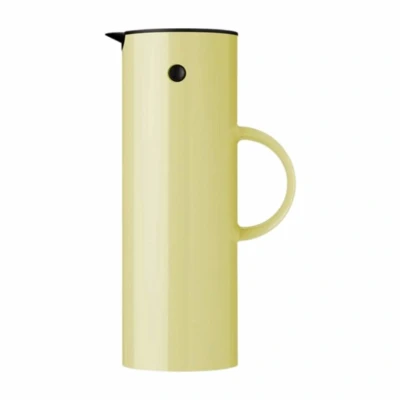 Afbeelding van Stelton Laevis EM77 Thermoskan, dubbelwandig, voor warme/koude dranken, thee en koffiepot met glazen inzetstuk, magneetsluiting, schroefdeksel, vintage design, 1 liter