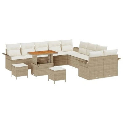 Afbeelding van vidaXL 13 delige tuin sofa set met kussens beige poly rattan acacia