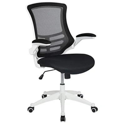 Afbeelding van Flash Furniture Bureaustoel, gemaakt van schuimrubber, gaasdoek, metaal, kunststof en hout, met zwarte netstof wit frame, 64,77 x 62,23 104,78 cm