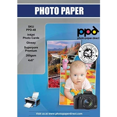Afbeelding van PPD 100 x Fotokaarten 4x6&quot; (ong. 10x15cm) Inkjet PREMIUM Fotopapier 260 g/m2 Glanzend, Direct drogend en Watervast veel kwaliteit voor een kleine prijs 48