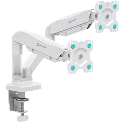 Afbeelding van ONKRON Enkele Monitorarm Wit voor 13 32 inch scherm, monitorbureaubevestiging tot 9 kg Gasveer VESA 75x75 &amp; 100x100 mm/Bureauklem Tilt Draaibare Rotatie G100 W