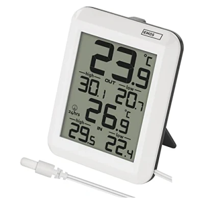 Afbeelding van EMOS Digitale thermometer, buitenthermometer/binnenthermometer met 0,9 m kabelsensor en 24 uur geheugenfunctie, C/F, werkt op batterijen