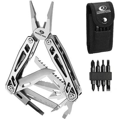 Afbeelding van Mossy Oak Multitool, 21 in 1 roestvrijstalen zakmes voor meerdere gereedschappen met schroevendraaierhoes, zelfvergrendelende multitooltang omhulsel, perfect buiten, overleven, kamperen, wandelen, eenvoudige reparatie