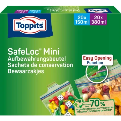 Afbeelding van 3x Toppits Safeloc Mini Zip Zakjes 40 stuks