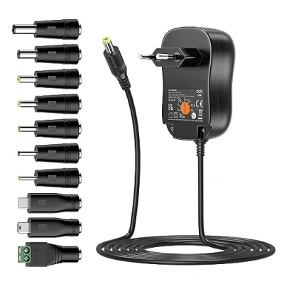 Afbeelding van Zolt 45 W universele netadapter AC naar DC 5 V 6 7,5 9 12 13,5 15 1 A 2 3 voeding, multi spanningsadapter met USB poort 2,4 en 10 stekkers voor thuiselektronica, max.