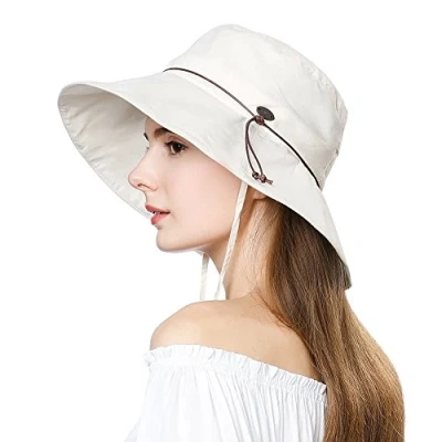 Afbeelding van Comhats Dames brede rand zonnehoeden voor vrouwen UPF 50 UV bescherming zomer strand hoed opvouwbare emmer hoeden, 99024#beige, L