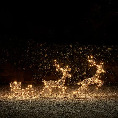 Afbeelding van Lights4fun Studley led rendierfiguur rotan met slee, timer, kerstverlichting voor buiten en binnen, 240 stuks