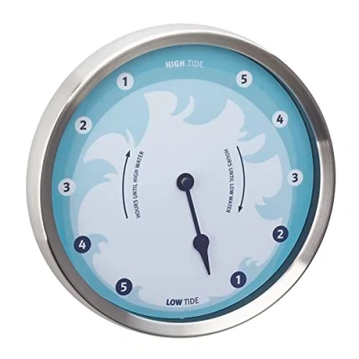 Afbeelding van TFA Dostmann Analoge getijdenklok, 60.3029.06, tijdspanne tussen eb en vloed, Tide klok, met frame van roestvrij staal, maritiem design in blauwe tinten, blauw, 22 cm