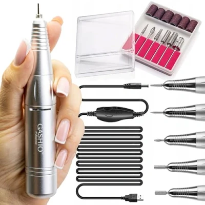 Afbeelding van GASHIO® Mini nagelfrees voor gelnagels op USB, professionele elektrische nagelvijl gelnagels, 30.000 omw/min, met een set uitsteekvormpjes en voetpedaal, manicure pedicure, complete nagelboor