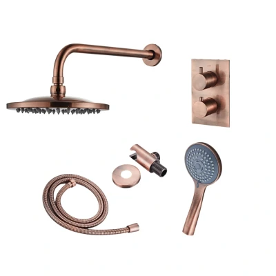 Afbeelding van Inbouw Regendouche Set BWS Copper met Wanduitloop en 3 Standen Handdouche Geborsteld Koper 20 cm