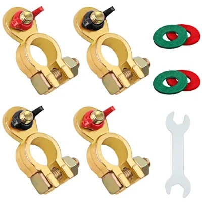 Afbeelding van Jatiler accuklemmen, 12 V, snelsluiting, M8, veilig geklemd, accuaansluitklem messing, met corrosiebeschermpad en schroefsleutel voor motorfiets, auto, schepen, 2 paar