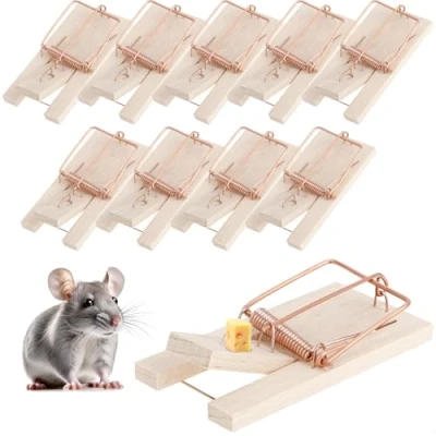 Afbeelding van COM FOUR® 10x houten muizenval valklem voor effectieve ongediertebestrijding herbruikbare met hoge slagkracht (Muizenval 10 stuks)