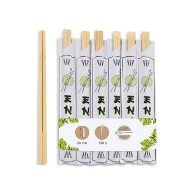 Afbeelding van BIOZOYG Bamboe eetstokjes 20 cm afzonderlijk verpakt natuurproduct biologisch afbreekbaar hygiënisch in papieren hoes I houten stokjes Asia sushiststicks set chopsticks hout 100 stuks