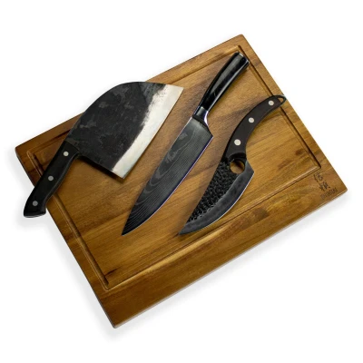 Afbeelding van Shinrai Japan 3 Zwarte Forged messen + Snijplank