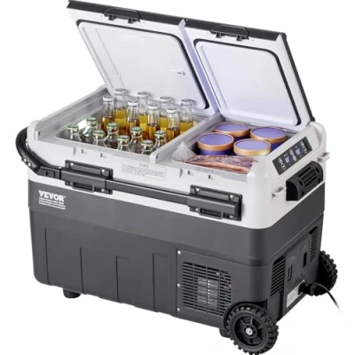 Afbeelding van VEVOR draagbare autokoelkast, 12 V koelkast, vriezer met twee zones, 50 l, instelbare temperatuur 20 C, compressorkoeler voor thuis, outdoor, camper, auto