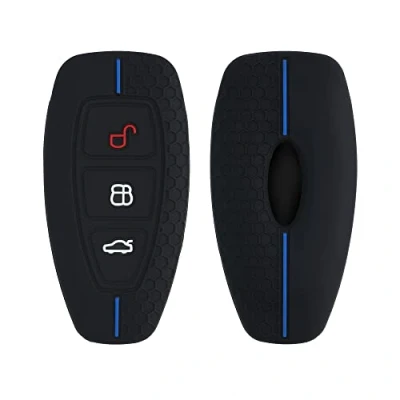 Afbeelding van kwmobile Autosleutel hoesje compatibel met Ford 3 knops Keyless Go hoes behuizing Sleuteletui in zwart/blauw
