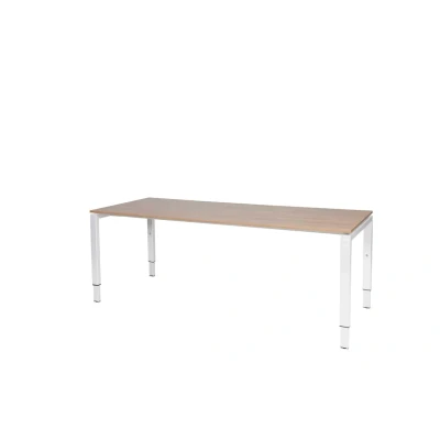 Afbeelding van Domino bureau, hoogte instelbaar (62 85cm) met 200x80cm &#039;zwevend&#039; havana/ kersen licht 25mm blad en wit (RAL9010) N poot frame