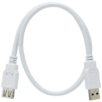 Afbeelding van PremiumCord USB 3.0 verlengkabel 5 m, datakabel SuperSpeed tot Gbit/s, oplaadkabel, type A bus naar stekker, 9 pins, 3 x afgeschermd, kleur wit, lengte 0,5 m