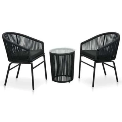 Afbeelding van 3 delige Bistroset met kussens PE rattan zwart