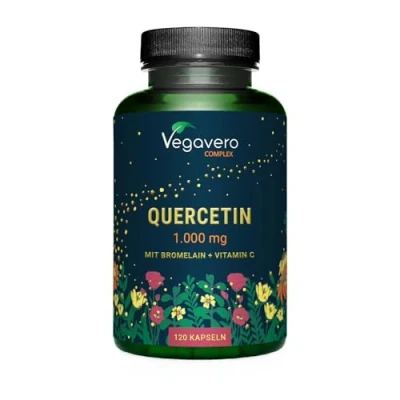 Afbeelding van Quercetine Bromelaïne Complex hooggedoseerd 1000 mg dagelijkse dosis 15:1 extract met acerola &amp; 35:1 piperine 120 capsules in laboratorium getest van Duitse productie door Vegavero®