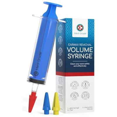 Afbeelding van Oorsmeer Verwijderaar Set Veilig Thuis Oren Schoonmaken met Medi Grade Verwijderingsset Oorspuit 60 ml 3 x Dopjes een Viervoudig Reinigende Straal Oorreiniger