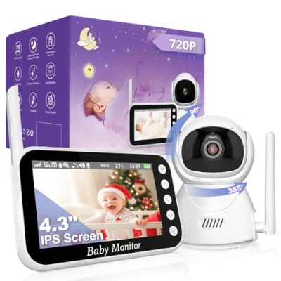 Afbeelding van OBVHNUA 4,3 inch Babyfoon Video en Audio met Camera 720P Scherm Digitale Zoom VOX Tweerichtingsgesprek Temperatuurdetectie Stroomherinnering Geen Wifi