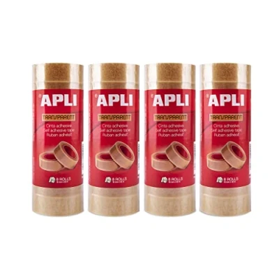 Afbeelding van APLI 18961 verpakking van 32 plakband transparant 19 mm x 33 m 4 deuren à 8 stuks