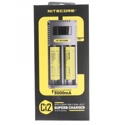 Afbeelding van Nitecore oplader CI2, intelligente 2 voudige snellader met USB C oplaadpoort, laadt Li Ion , NiMH en NiCd batterijen op