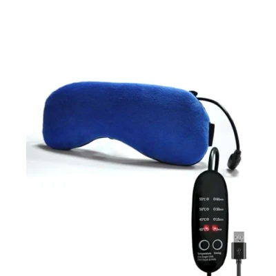 Afbeelding van PJYU Oogmasker, verwarmend, elektrisch, verwarmde warmtebril, oogcompres met lijnzaad voor de verlichting van blefaritis, droge ogen, kringen en gerst, wasbaar (donkerblauw)