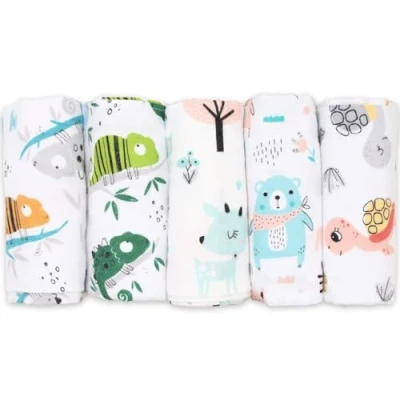 Afbeelding van FENSILO Moltondoeken, set van 5 flanellen luiers 100% katoen, 80 x cm, moltonluier spuugdoeken voor baby&#039;s, spuugdoek, flanel, moltondoek, uniseks, jongens of meisjes, kameleon