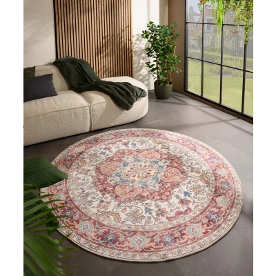Afbeelding van Rond Vintage Buitenkleed Valenca Fino Crème/rood 160 Cm