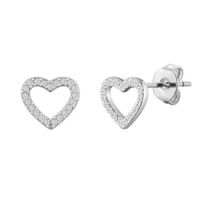 Afbeelding van Philip Jones Verzilverde oorbellen met open hart gemaakt Zirkondia® kristallen, Kristal, Kristal
