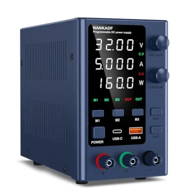 Afbeelding van NANKADF Instelbare voeding, 0 30 V/0 5 A, DC, geregelde voeding met hoge precisie, 4 cijferig LED display, encoderbesturing en gegevensopslag