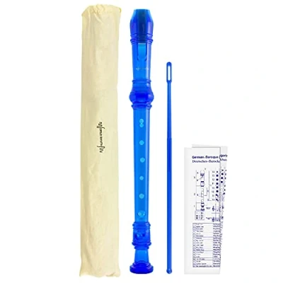 Afbeelding van World Rhythm WR 801 Descant School Recorder met tas, reinigingsstaaf en vingerzetkaart Sopraan Engels/Barok Blauw