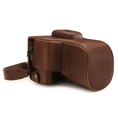 Afbeelding van MegaGear MG1608 Canon EOS 2000D (18 55mm) Ever Ready Leather camera case met draagriem donkerbruin