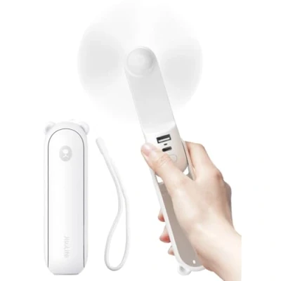 Afbeelding van JISULIFE draagbare ventilator met 4800 mAh powerbank, maximale batterijduur 46 uur, op batterijen, 3 snelheden, wit